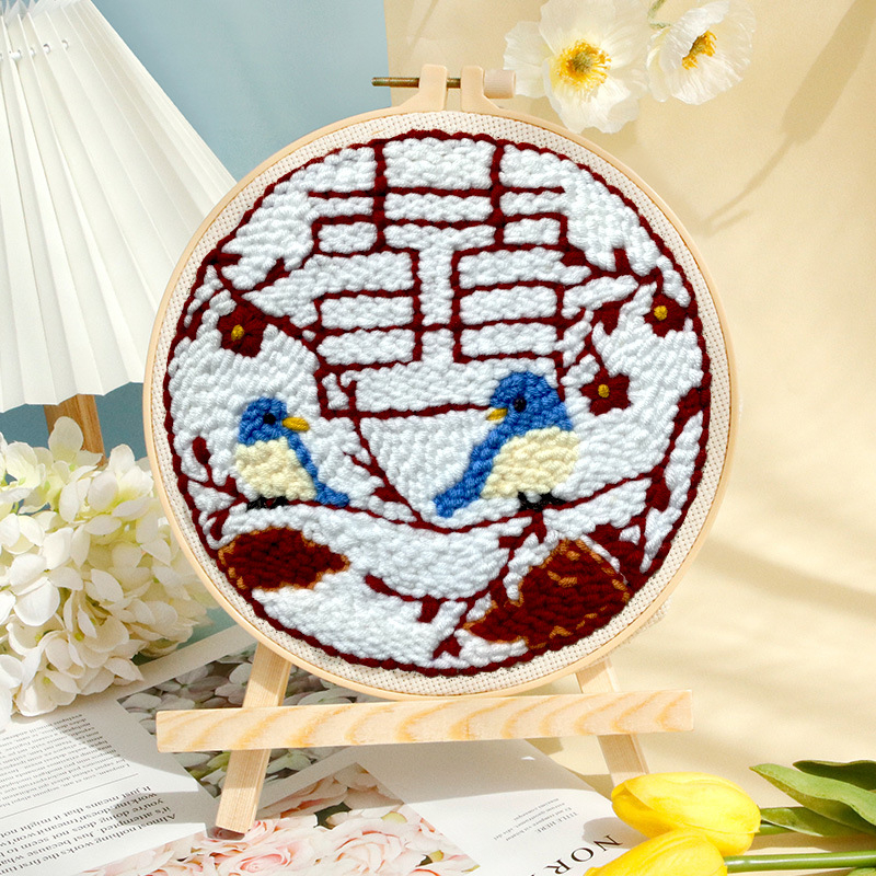 Punch Needle adatu izšuvumu komplekts – lina, karikatūra/animācijas raksts, auduma izšūšana