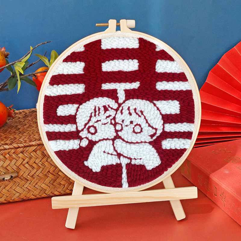 Punch Needle adatu izšuvumu komplekts – lina, karikatūra/animācijas raksts, auduma izšūšana