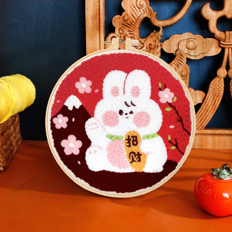 Punch Needle adatu izšuvumu komplekts – lina, karikatūra/animācijas raksts, auduma izšūšana