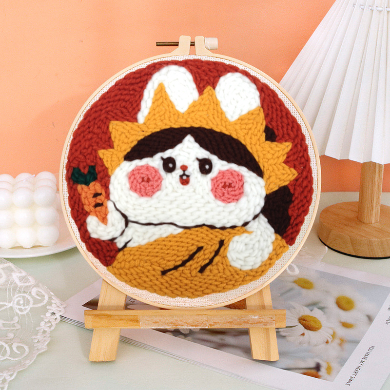 Punch Needle adatu izšuvumu komplekts – lina, karikatūra/animācijas raksts, auduma izšūšana