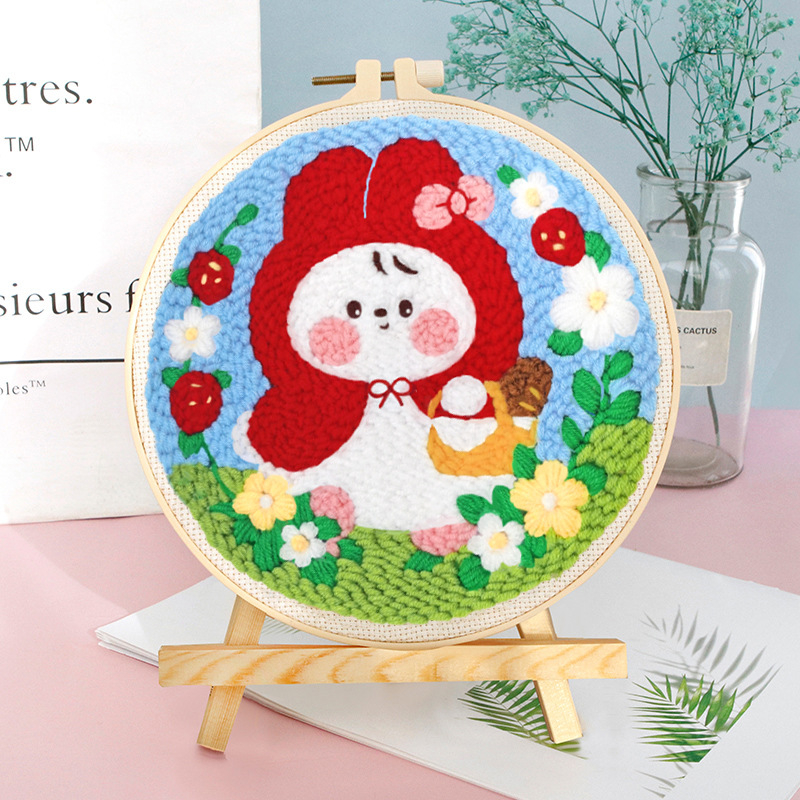 Punch Needle adatu izšuvumu komplekts – lina, karikatūra/animācijas raksts, auduma izšūšana