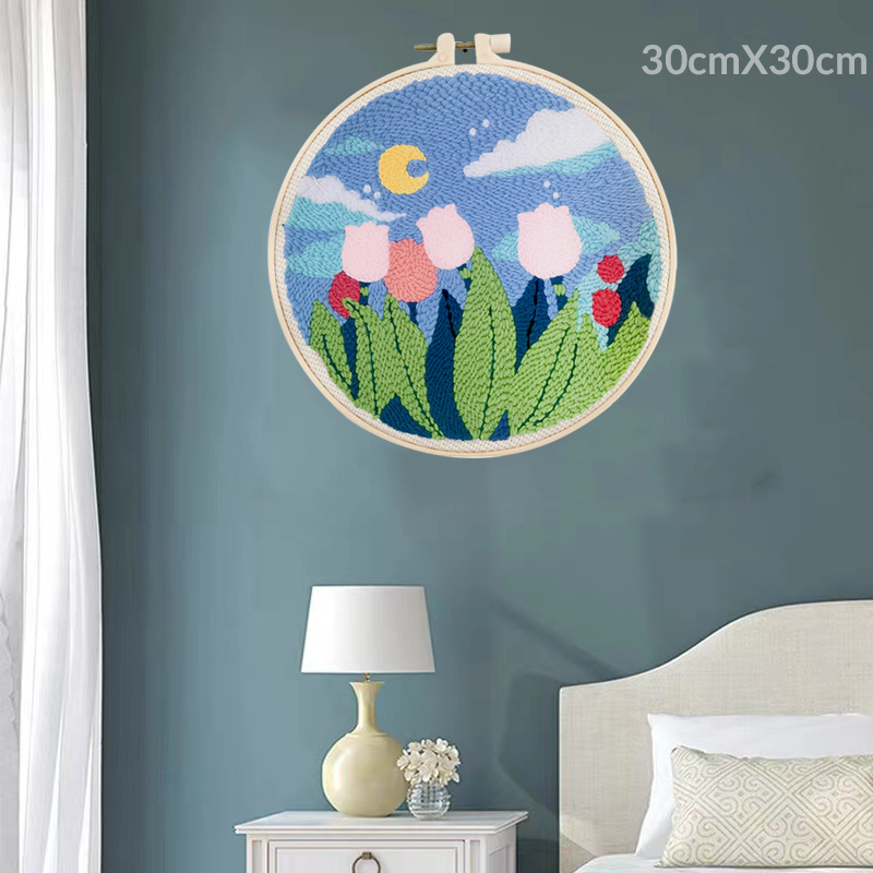 Punch Needle adatu izšuvumu komplekts – lina, karikatūra/animācijas raksts, auduma izšūšana