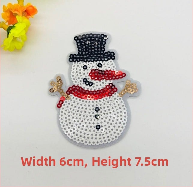 Снежен човек апликация – бродерия с мъниста и пайети за коледна украса, DIY аксесоари (Материал: бродерия с мъниста и пайети; Приложение: Друго; Марка: Друго)