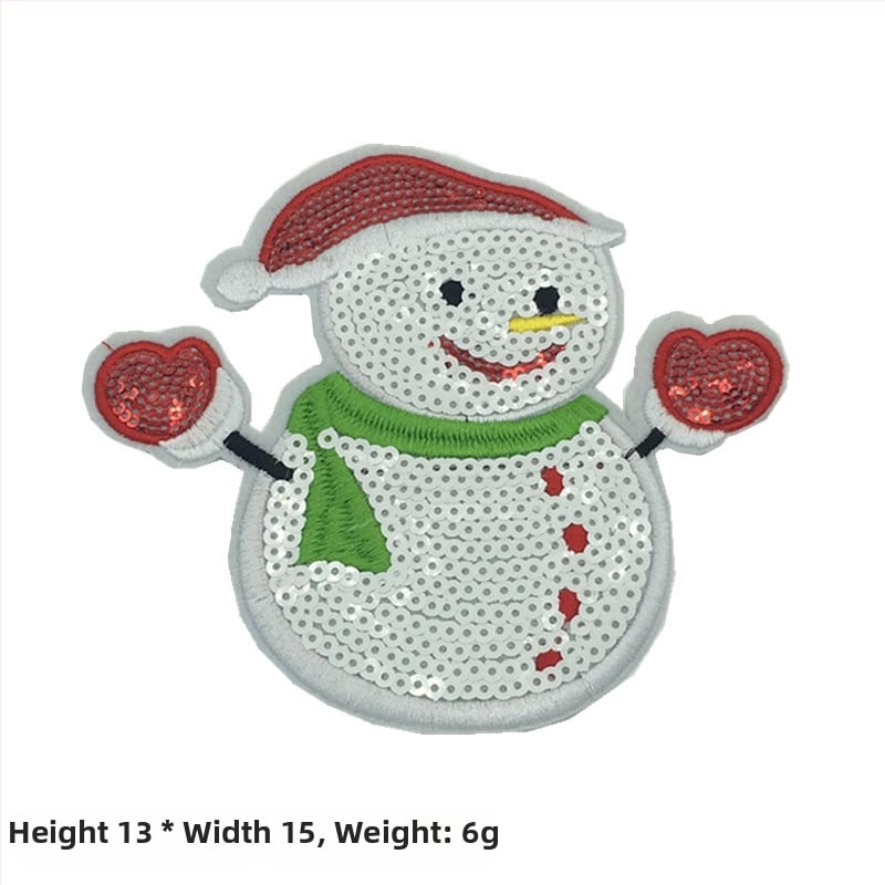 Снежен човек апликация – бродерия с мъниста и пайети за коледна украса, DIY аксесоари (Материал: бродерия с мъниста и пайети; Приложение: Друго; Марка: Друго)