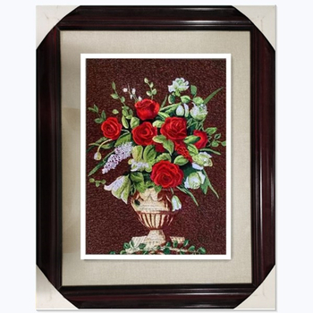 Auduma izšuvumu dekoratīvā glezna, Su izšuvums, 11CT, Augu ziedu raksts, Pabeigts produkts