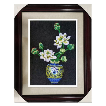 Auduma izšuvumu dekoratīvā glezna, Su izšuvums, 11CT, Augu ziedu raksts, Pabeigts produkts