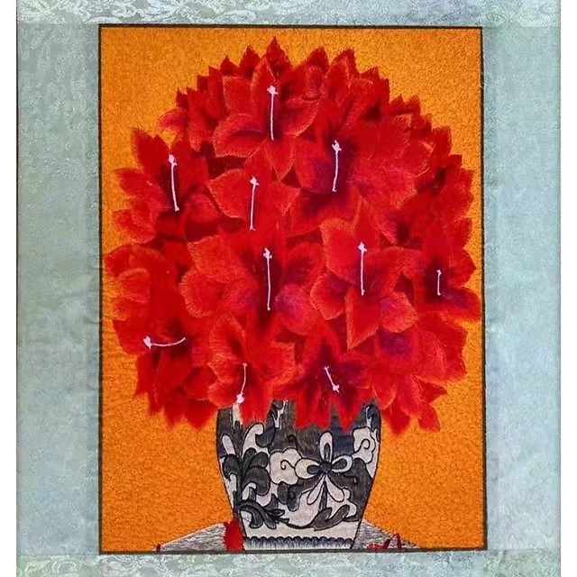 Auduma izšuvumu dekoratīvā glezna, Su izšuvums, 11CT, Augu ziedu raksts, Pabeigts produkts