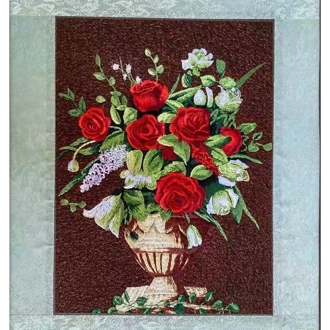 Auduma izšuvumu dekoratīvā glezna, Su izšuvums, 11CT, Augu ziedu raksts, Pabeigts produkts