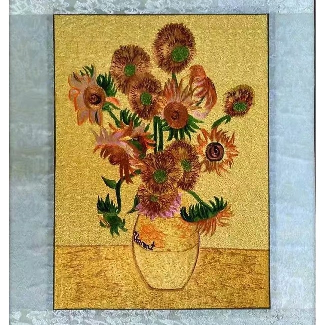 Auduma izšuvumu dekoratīvā glezna, Su izšuvums, 11CT, Augu ziedu raksts, Pabeigts produkts