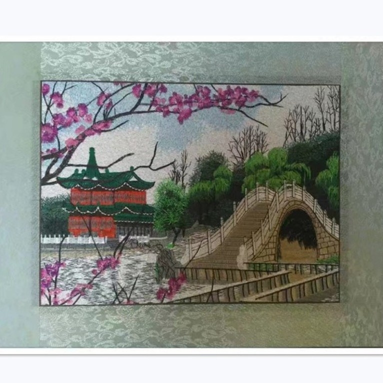 Auduma izšuvumu dekoratīvā glezna, Su izšuvums, 11CT, Augu ziedu raksts, Pabeigts produkts