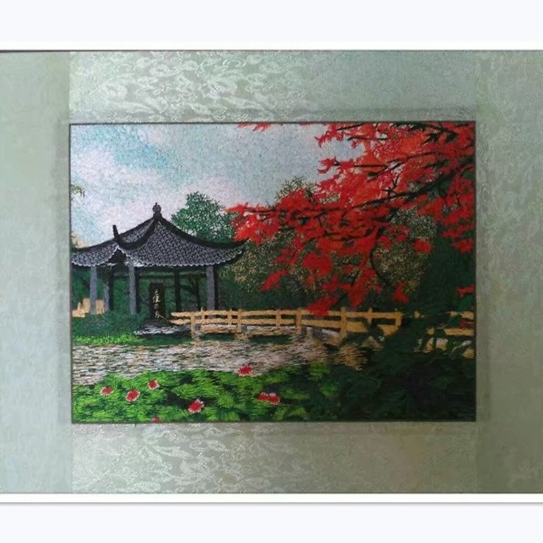 Auduma izšuvumu dekoratīvā glezna, Su izšuvums, 11CT, Augu ziedu raksts, Pabeigts produkts