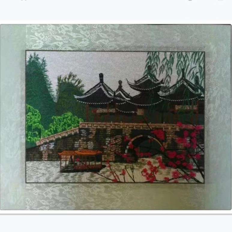 Auduma izšuvumu dekoratīvā glezna, Su izšuvums, 11CT, Augu ziedu raksts, Pabeigts produkts