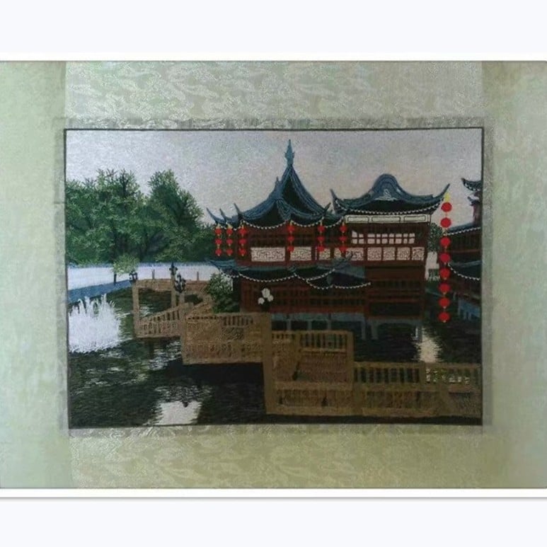 Auduma izšuvumu dekoratīvā glezna, Su izšuvums, 11CT, Augu ziedu raksts, Pabeigts produkts