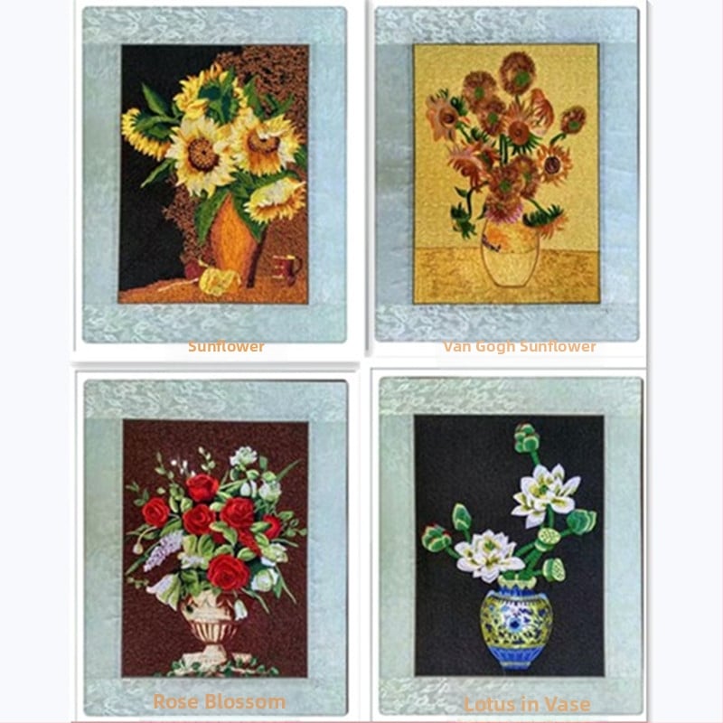 Auduma izšuvumu dekoratīvā glezna, Su izšuvums, 11CT, Augu ziedu raksts, Pabeigts produkts