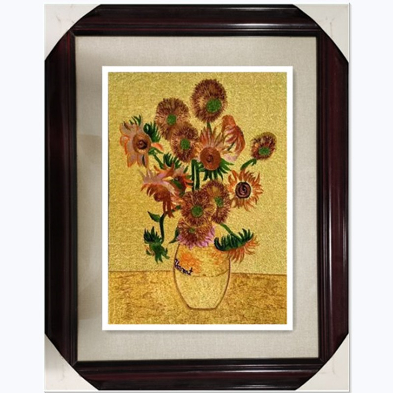 Auduma izšuvumu dekoratīvā glezna, Su izšuvums, 11CT, Augu ziedu raksts, Pabeigts produkts