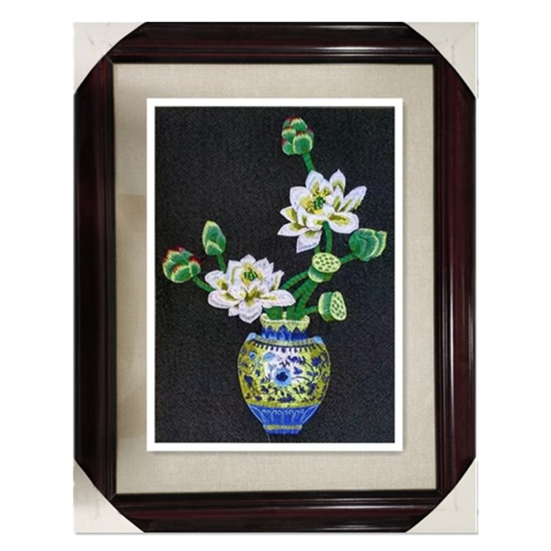 Auduma izšuvumu dekoratīvā glezna, Su izšuvums, 11CT, Augu ziedu raksts, Pabeigts produkts
