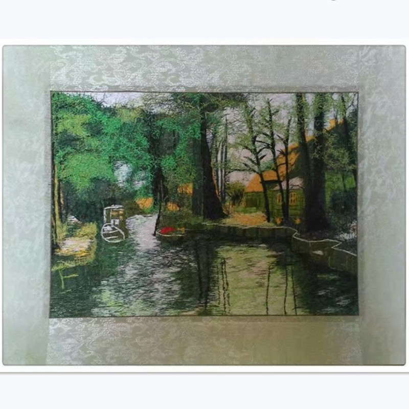 Auduma izšuvumu dekoratīvā glezna, Su izšuvums, 11CT, Augu ziedu raksts, Pabeigts produkts