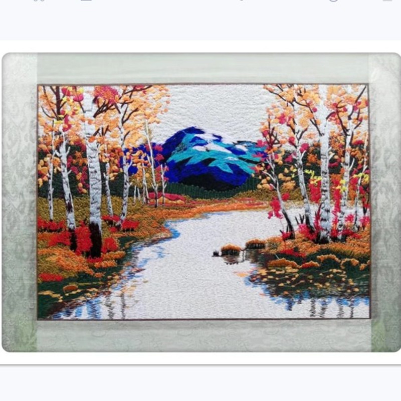 Auduma izšuvumu dekoratīvā glezna, Su izšuvums, 11CT, Augu ziedu raksts, Pabeigts produkts