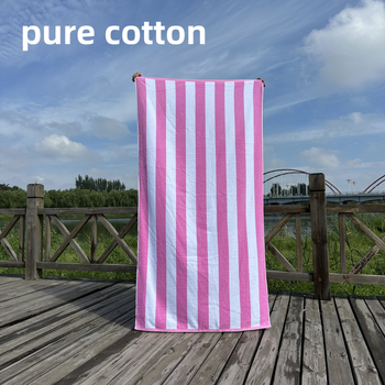 Ručník za kupanje i plažu – 100% pamuk, jacquard tkalo s izrezanim velurom prugama, bojano po niti, 32 niti, gustoća tkanja 140–170 g/m²