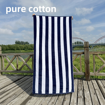Ručník za kupanje i plažu – 100% pamuk, jacquard tkalo s izrezanim velurom prugama, bojano po niti, 32 niti, gustoća tkanja 140–170 g/m²