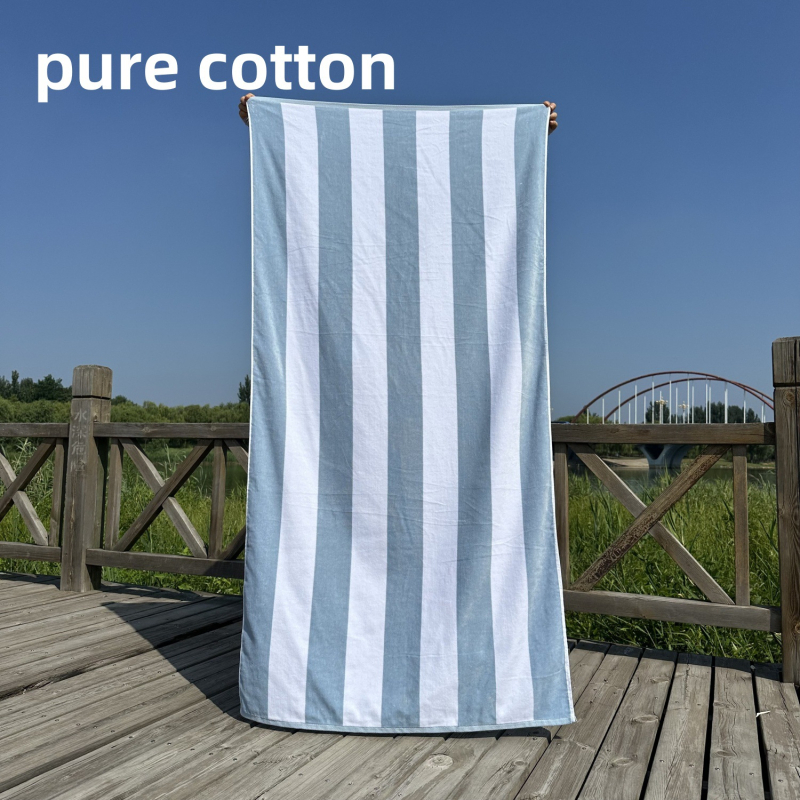 Ručník za kupanje i plažu – 100% pamuk, jacquard tkalo s izrezanim velurom prugama, bojano po niti, 32 niti, gustoća tkanja 140–170 g/m²