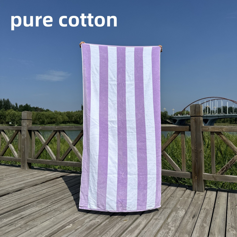 Ručník za kupanje i plažu – 100% pamuk, jacquard tkalo s izrezanim velurom prugama, bojano po niti, 32 niti, gustoća tkanja 140–170 g/m²