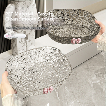 Műanyag gyümölcstál kalapált textúrával és pillangócsomó mintával, könnyed luxus retro stílus