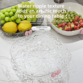 Műanyag gyümölcstál kalapált textúrával és pillangócsomó mintával, könnyed luxus retro stílus