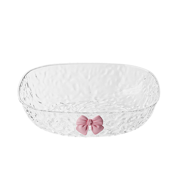 Műanyag gyümölcstál kalapált textúrával és pillangócsomó mintával, könnyed luxus retro stílus