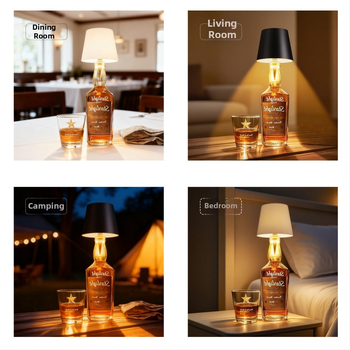 Vyno butelio formos stalo lempa, kūrybingas plastikinis korpusas, USB įkrovimas, ambientinis apšvietimas, RGB trijų spalvų reguliavimas prisilietimu