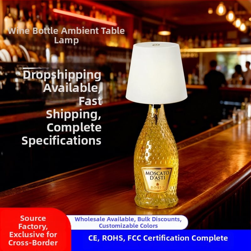Vyno butelio formos stalo lempa, kūrybingas plastikinis korpusas, USB įkrovimas, ambientinis apšvietimas, RGB trijų spalvų reguliavimas prisilietimu
