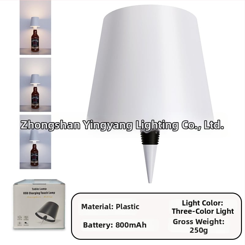 Vyno butelio formos stalo lempa, kūrybingas plastikinis korpusas, USB įkrovimas, ambientinis apšvietimas, RGB trijų spalvų reguliavimas prisilietimu