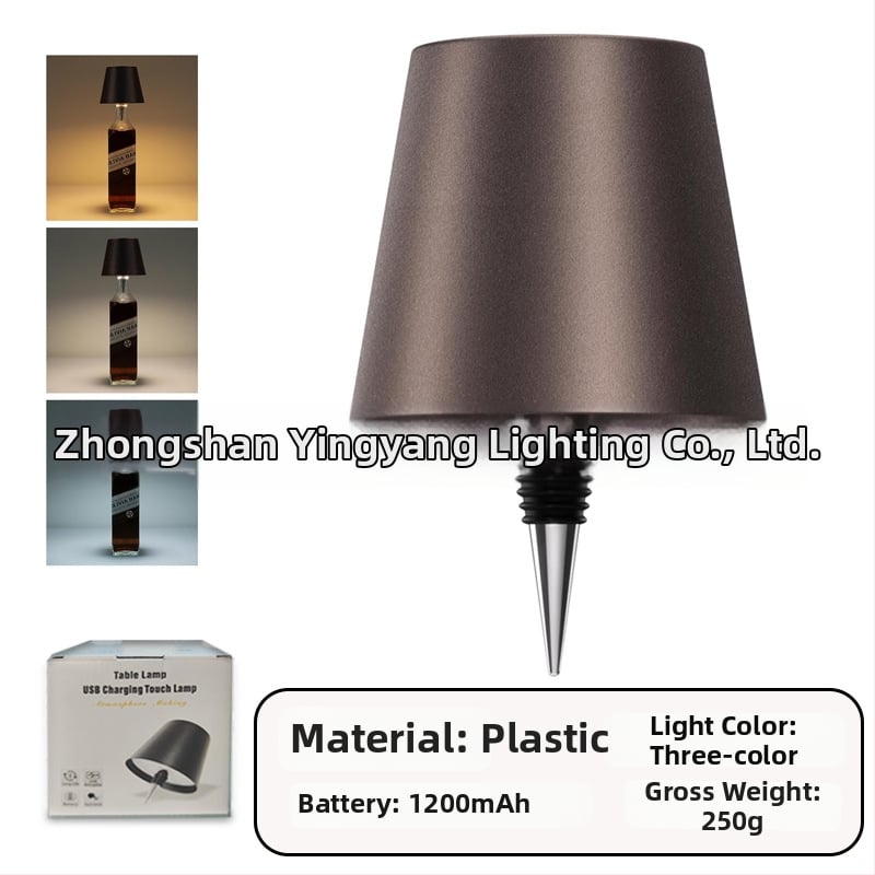 Vyno butelio formos stalo lempa, kūrybingas plastikinis korpusas, USB įkrovimas, ambientinis apšvietimas, RGB trijų spalvų reguliavimas prisilietimu