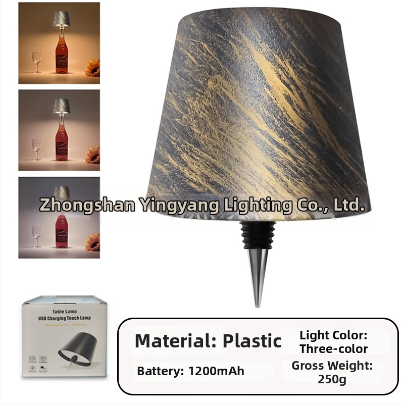 Vyno butelio formos stalo lempa, kūrybingas plastikinis korpusas, USB įkrovimas, ambientinis apšvietimas, RGB trijų spalvų reguliavimas prisilietimu