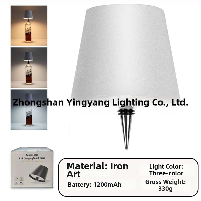 Vyno butelio formos stalo lempa, kūrybingas plastikinis korpusas, USB įkrovimas, ambientinis apšvietimas, RGB trijų spalvų reguliavimas prisilietimu