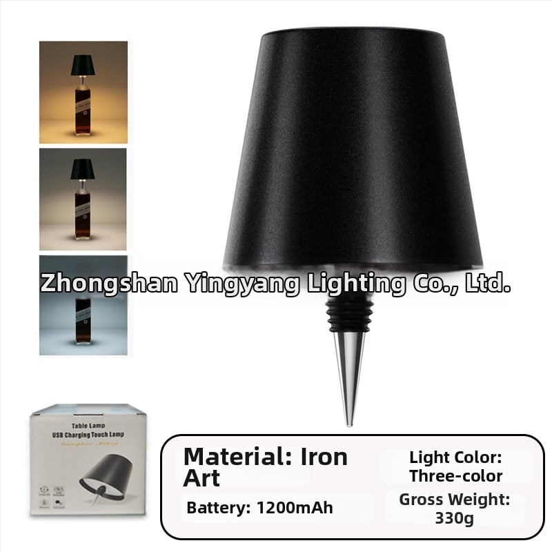 Vyno butelio formos stalo lempa, kūrybingas plastikinis korpusas, USB įkrovimas, ambientinis apšvietimas, RGB trijų spalvų reguliavimas prisilietimu