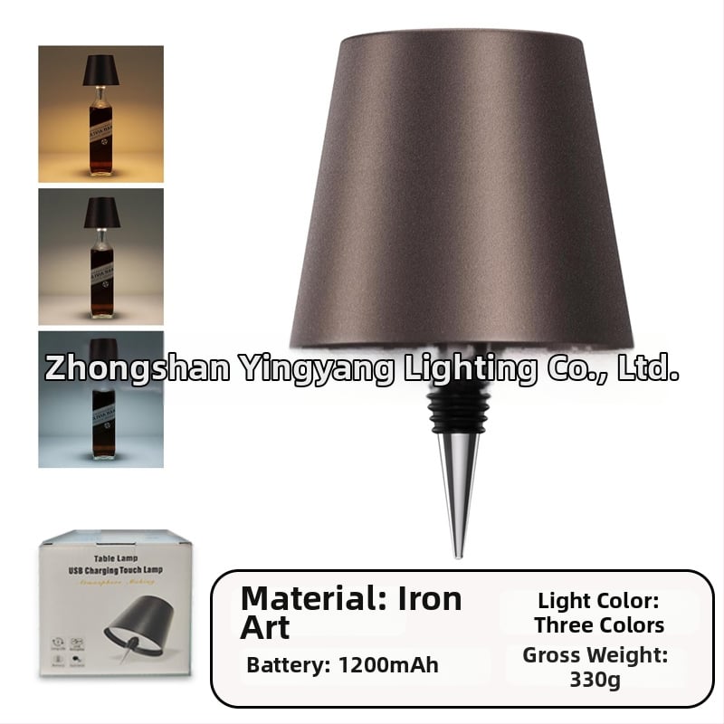 Vyno butelio formos stalo lempa, kūrybingas plastikinis korpusas, USB įkrovimas, ambientinis apšvietimas, RGB trijų spalvų reguliavimas prisilietimu