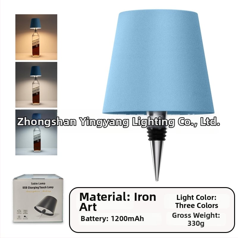 Vyno butelio formos stalo lempa, kūrybingas plastikinis korpusas, USB įkrovimas, ambientinis apšvietimas, RGB trijų spalvų reguliavimas prisilietimu