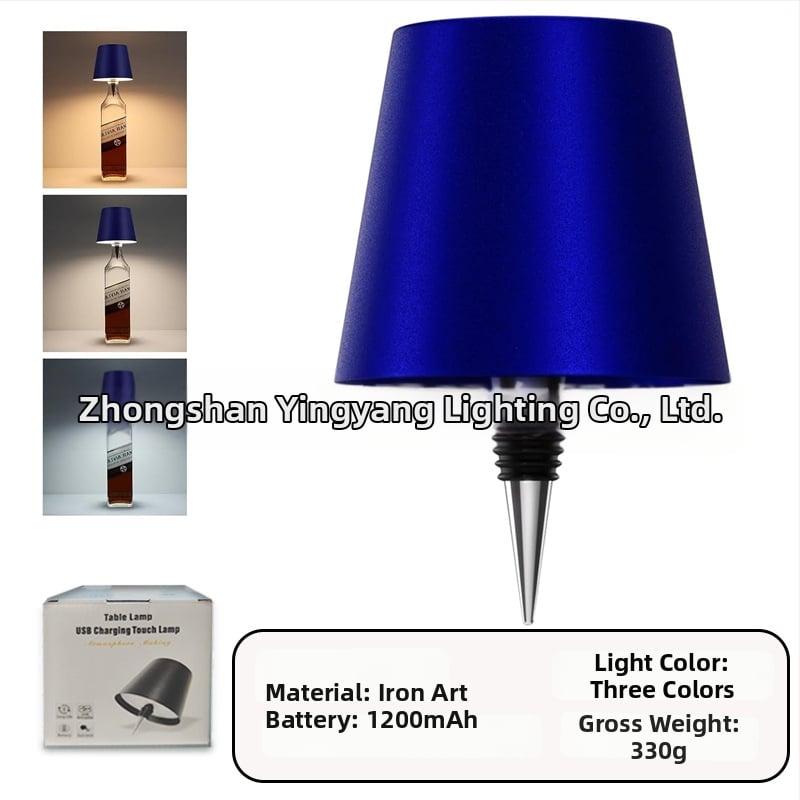 Vyno butelio formos stalo lempa, kūrybingas plastikinis korpusas, USB įkrovimas, ambientinis apšvietimas, RGB trijų spalvų reguliavimas prisilietimu