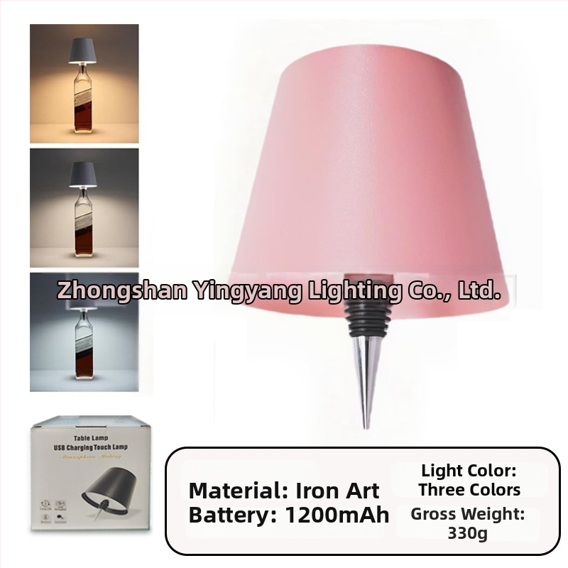 Vyno butelio formos stalo lempa, kūrybingas plastikinis korpusas, USB įkrovimas, ambientinis apšvietimas, RGB trijų spalvų reguliavimas prisilietimu