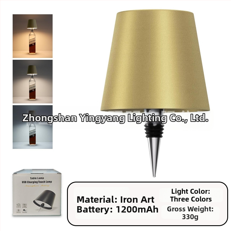 Vyno butelio formos stalo lempa, kūrybingas plastikinis korpusas, USB įkrovimas, ambientinis apšvietimas, RGB trijų spalvų reguliavimas prisilietimu