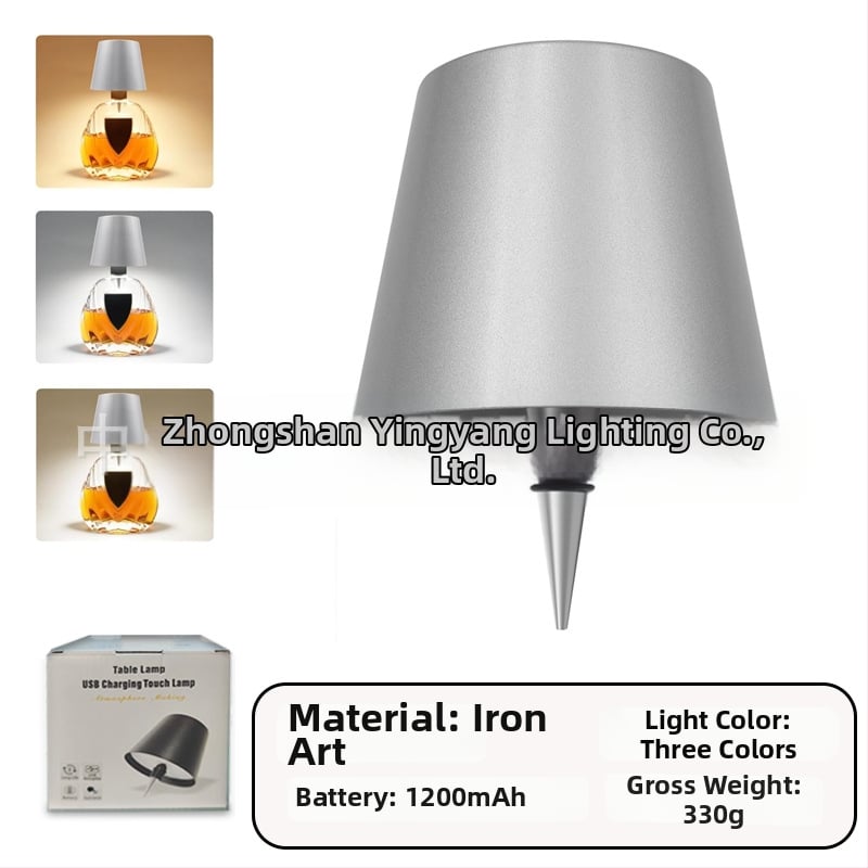 Vyno butelio formos stalo lempa, kūrybingas plastikinis korpusas, USB įkrovimas, ambientinis apšvietimas, RGB trijų spalvų reguliavimas prisilietimu