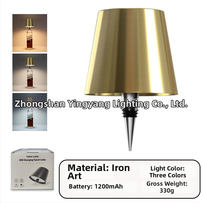 Vyno butelio formos stalo lempa, kūrybingas plastikinis korpusas, USB įkrovimas, ambientinis apšvietimas, RGB trijų spalvų reguliavimas prisilietimu