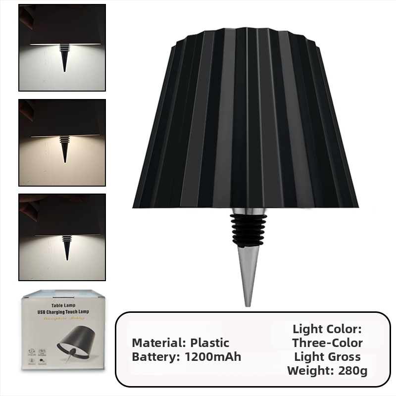 Vyno butelio formos stalo lempa, kūrybingas plastikinis korpusas, USB įkrovimas, ambientinis apšvietimas, RGB trijų spalvų reguliavimas prisilietimu