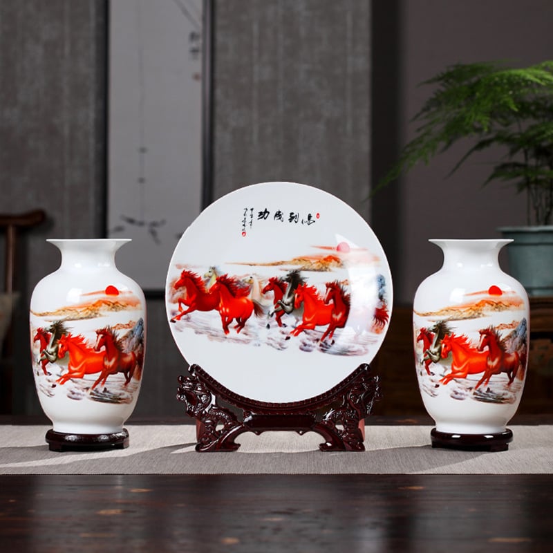 Tryjų porcelaninių vazonų rinkinys Hao Han, kinų stiliaus namų dekoras svetainei