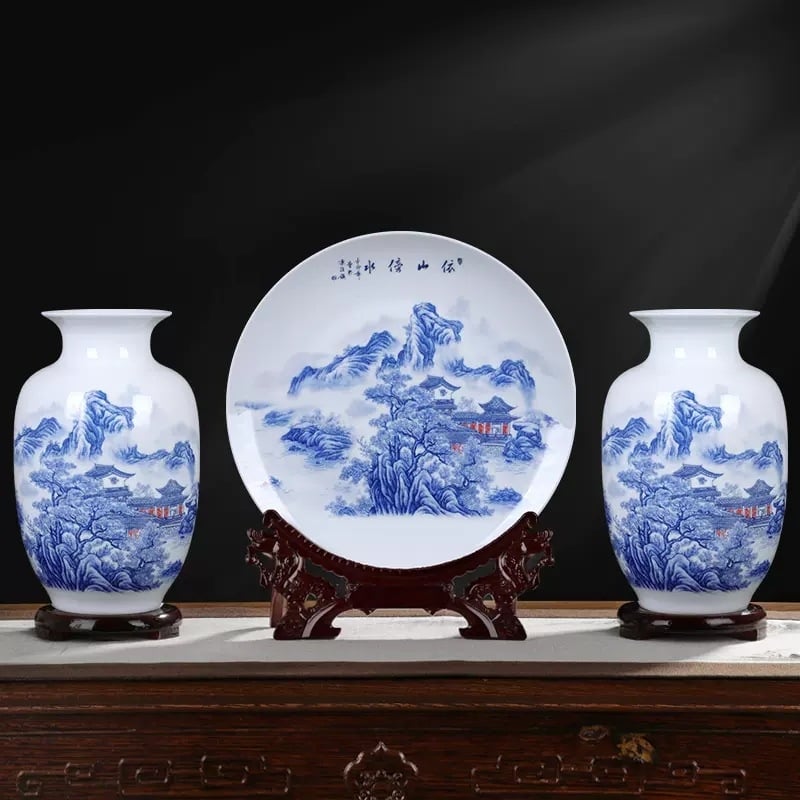 Tryjų porcelaninių vazonų rinkinys Hao Han, kinų stiliaus namų dekoras svetainei
