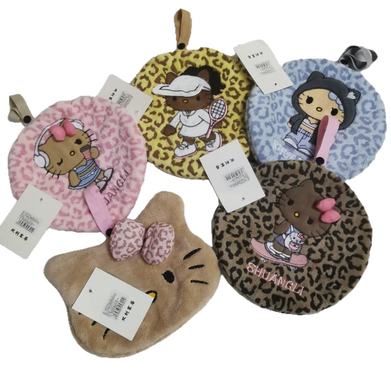 Double Benefit Πετσέτα Χεριών – Μοτίβο λεοπάρ γάτας, Κοραλλί φλίς, Κεντημένη, 30–50 g, 150d