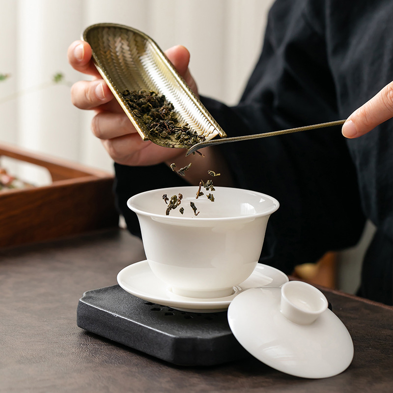 Kaheosaline kung fu tee komplekt: käsitööline tee lusikas ja taldrik segusest tee ceremoonia tarbeks