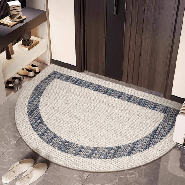 Félkör alakú bejárati szőnyeg geometriai mintával, hurkolt velúr, mosható