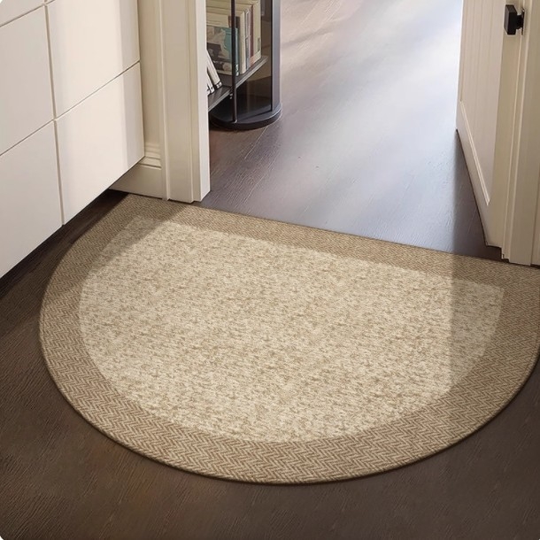 Félkör alakú bejárati szőnyeg geometriai mintával, hurkolt velúr, mosható